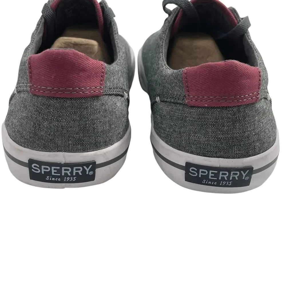 NEW Sperry Big Kids Striper II Ltt  Sneakers Boys Size 6 EU 38 Grey Maroon Shoes